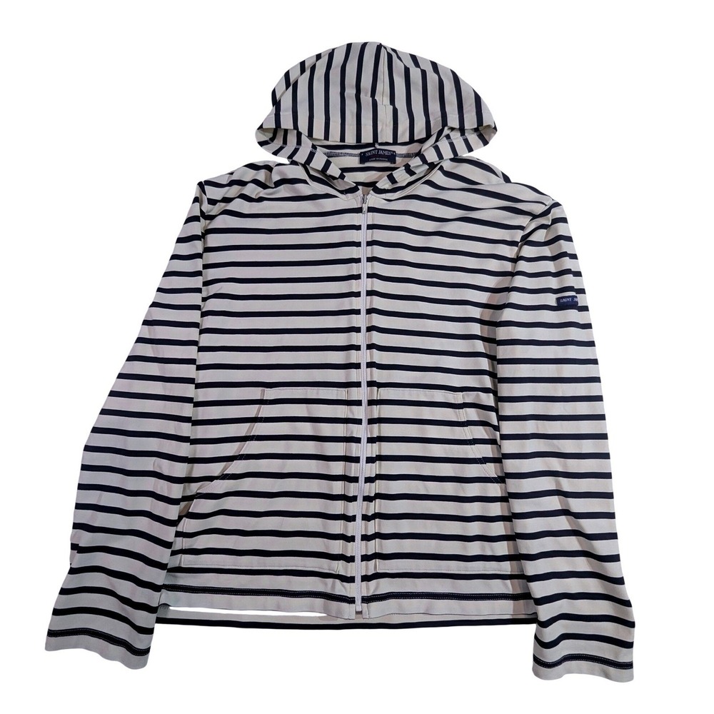 SAINT JAMES Nautical Stripe Full Zip Hoodie Jacket Womens M, Made in France